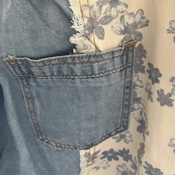 POL Blue and Cream Patchwork Wide Leg Jeans - Picture 6 of 11